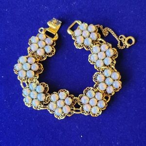 Vintage Gold Tone and Opal Glass Bracelet